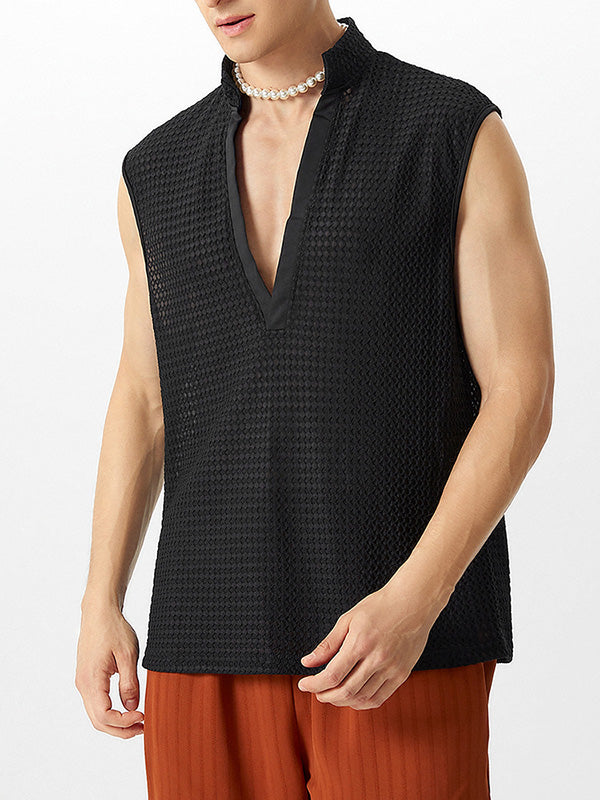 Mens Textured V-Neck Sleeveless Tank SKUK49703