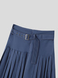 Mens Solid Pleated Buckle Waist Skirt SKUK41922