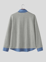 Mens Faux Two-Piece Long-Sleeve Pullover Shirt SKUK91144