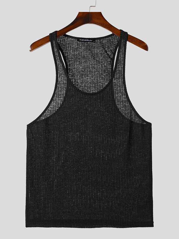 Mens Solid Color Textured Sleeveless Tank SKUK71148