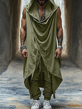 Mens Draped Neck Hoodie Sleeveless Two Pieces Outfit SKUK84351