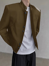 Mens Solid Color Stand Collar Long-Sleeve Blazer SKUK90744