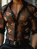 Mens Floral Print Sheer 3/4 Sleeve Shirt SKUK62934