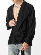 Mens Lace-Up Design Long Sleeve Cardigan SKUK79702