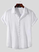 Mens Solid Lapel Cotton Short Sleeve Shirt SKUH83763