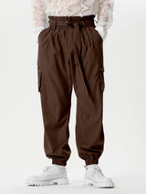 Mens Solid Elastic Cuff Cargo Pants With Belt SKUK46366