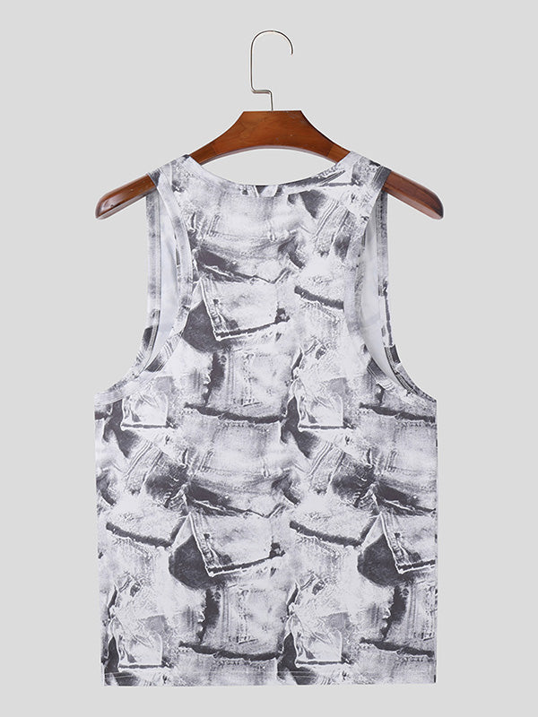 Mens Print U-Neck Sleeveless Casual Vest SKUK64850