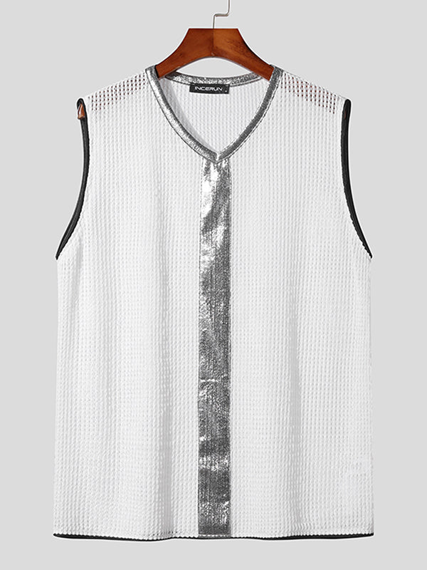 Mens Glitter Patchwork V-Neck Knit Sleeveless Vest SKUK45152