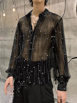 Mens Glitter See Through Long Sleeve Shirt SKUK61551