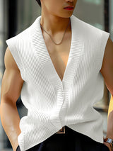 Mens Minimalist Striped Sleeveless Cardigan SKUK72728