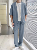 Mens Solid Color Collarless Two Pieces Outfit SKUK76969