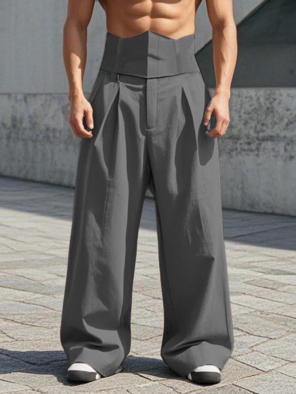 Mens Solid Color High-Waist Wide-Leg Pant SKUK93981