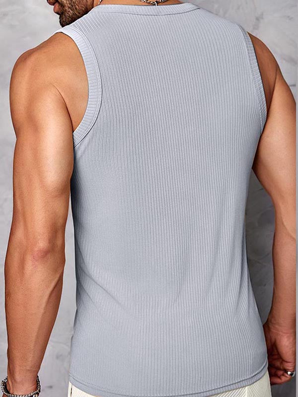 Mens Elastic Textured Striped Breathable Tank SKUK73691