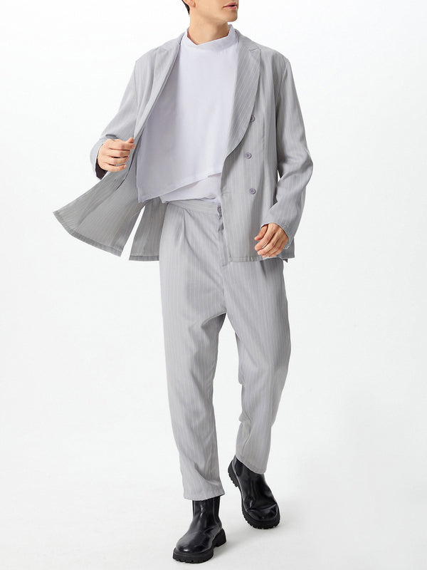 Mens Solid Color Striped Long-Sleeve Two-Piece Outfit SKUK77398