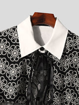 Mens Jacquard Ruffle Lace Patchwork Lapel Shirt SKUK35584