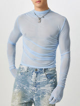 Mens Sheer Cropped Long Sleeve T-Shirt SKUK78455