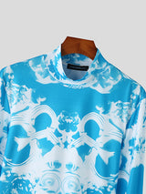 Mens Allover Print Half-Collar Long Sleeve T-Shirt SKUK32422