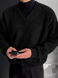Mens Solid V-Neck Long Sleeve Knit Sweater SKUK35408