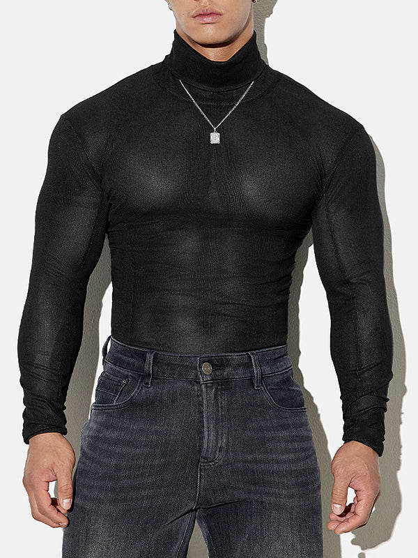 Mens Sheer Mesh Turtleneck Long-Sleeve T-Shirt SKUK93679