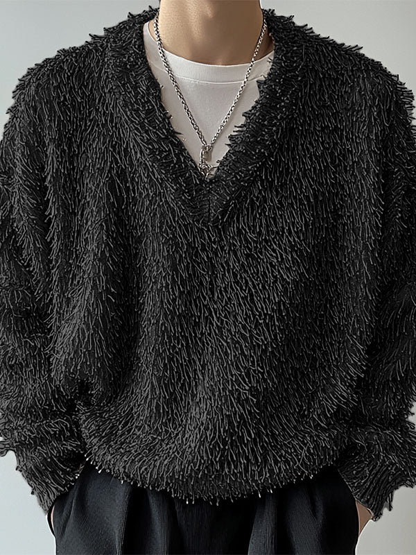 Mens Faux Fur Textured Long Sleeve Hoodie SKUK94543