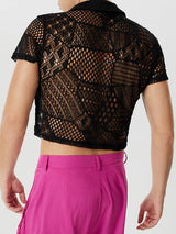 Mens Lace See Through Short Sleeve Crop Tops SKUK58191