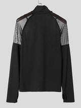 Mens Mesh Patchwork Textured Long-Sleeve T-Shirt SKUK84748