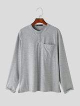 Mens Solid Stand Collar Casual Henley Shirt SKUK37245