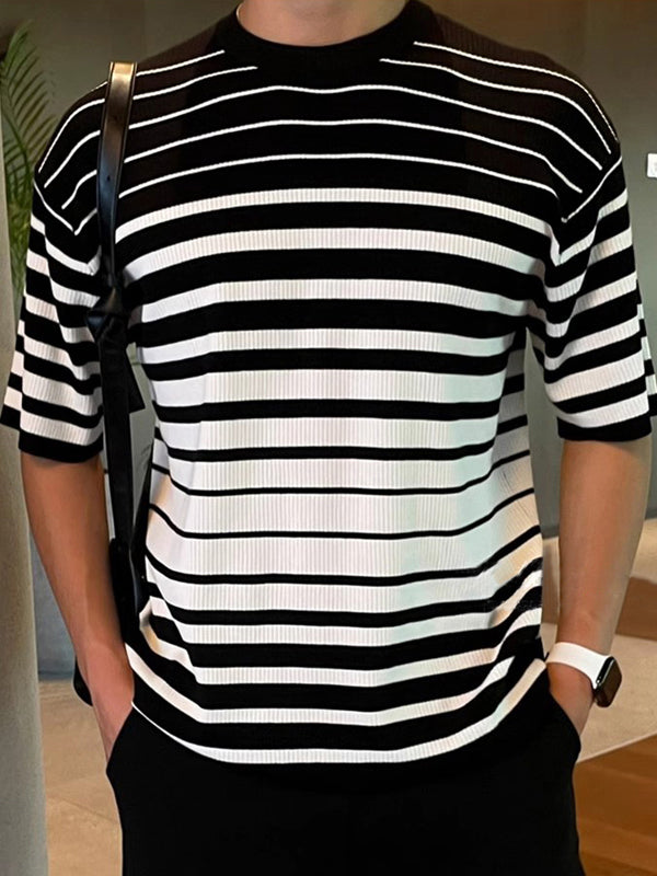 Mens Striped Knit Short Sleeve T-Shirt SKUK78324