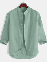 Mens Stand Collar Three-quarter Sleeve Shirt SKUJ11427