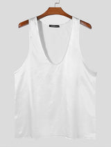 Mens Solid Color Satin U-Neck Tank SKUK70411