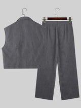 Mens Striped Notched Lapel Two Pieces Outfits SKUK51722