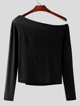 Mens Bow Detail Off-Shoulder Long Sleeve T-Shirt SKUK82425