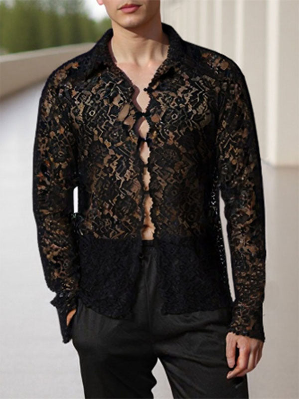 Mens Sheer Lace Long Sleeve Shirt SKUK91785