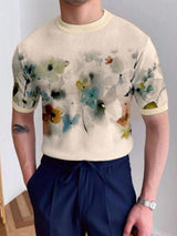 Mens Plant Print Knitted Short-Sleeve T-Shirt SKUK68807