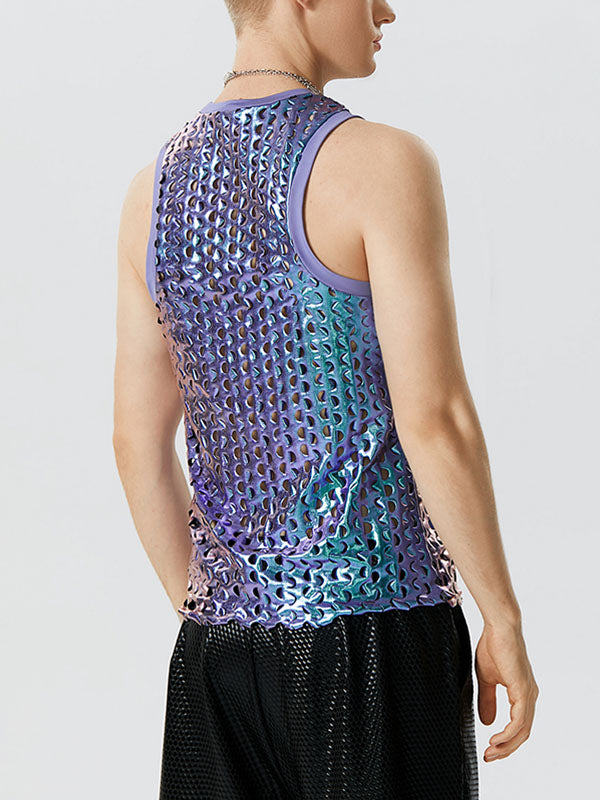 Mens Ombre Metallic Hollow Out Sleeveless Vest SKUK10285