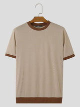 Mens Color Blocked Ribbed Short Sleeve T-shirt SKUK68353