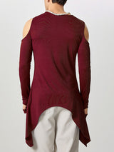 Mens Asymmetrical Hem Cut-Out Long-Sleeve T-Shirt SKUK85770