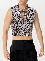 Mens Leopard Print Straps Sleeveless Crop Tops SKUK58193