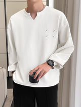 Mens Texture Notched Neck Long Sleeve T-Shirt SKUK38336