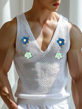 Mens Flower Mesh See Through V-Neck Vest SKUK61373