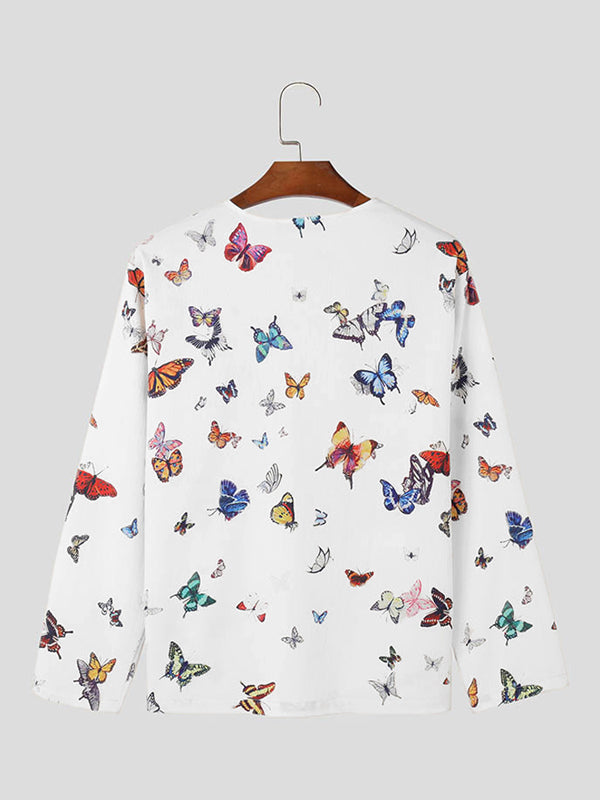 Mens Butterfly Print Long Sleeve T-Shirt SKUK68902