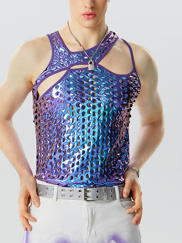 Mens Metallic Cutout Hollow Design Sleeveless Vest SKUK13140