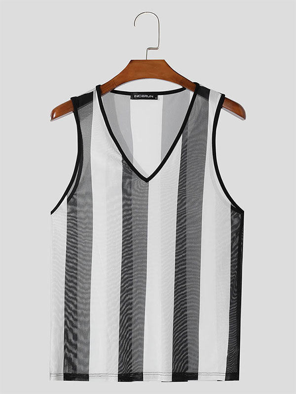 Mens Vertical Stripe Print V-Neck Tank SKUK68777