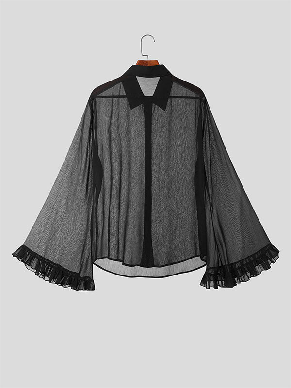 Mens Chiffon See Through Ruffle Sleeve Shirt SKUK26572