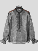 Mens Ruffled Sheer Long Sleeve Shirt SKUK82447