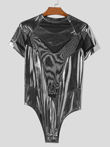 Mens Metallic Mesh Patchwork Short Sleeve Bodysuit SKUK39073