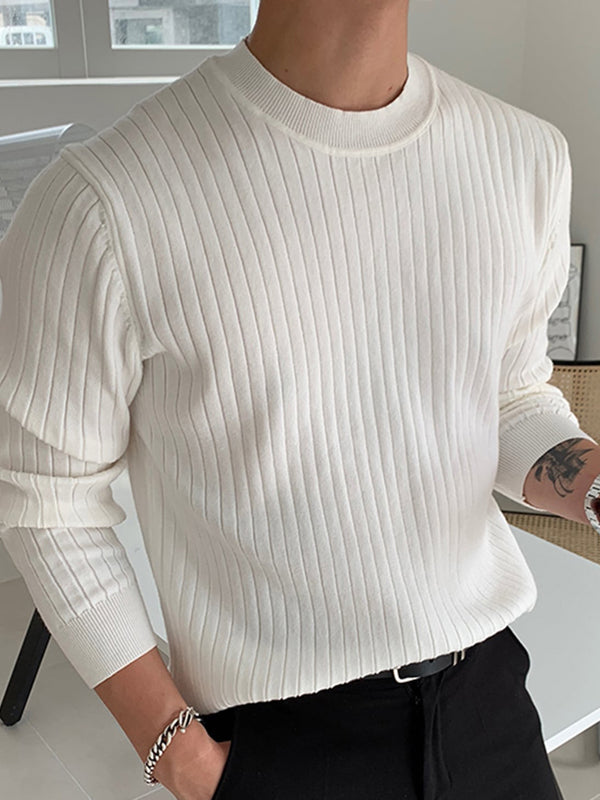 Mens Solid Rib-Knit Long Sleeve T-Shirt SKUK35610