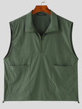 Mens Solid Half Zipper Cargo Pockets Vest SKUK58896