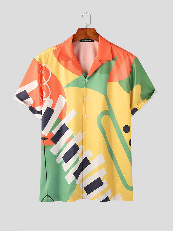 Mens Music Instrument Print Revere Collar Shirt SKUK06262