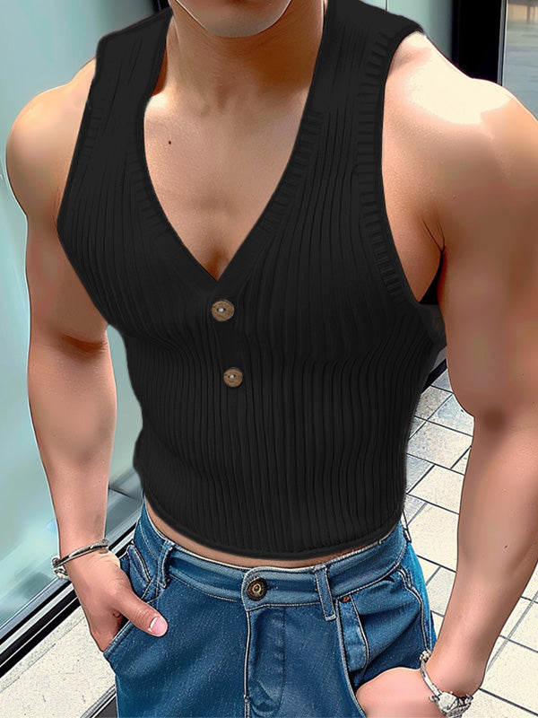 Mens Knitted Ribbed V-Neck Tank SKUK66767